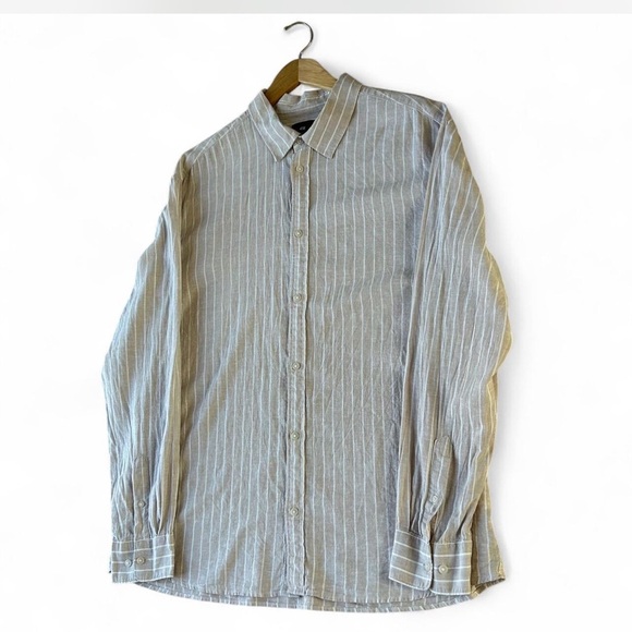 |H&M| Cream White Striped Button-up Linen Cotton Blend Slim-Fit 2XL - Picture 1 of 8